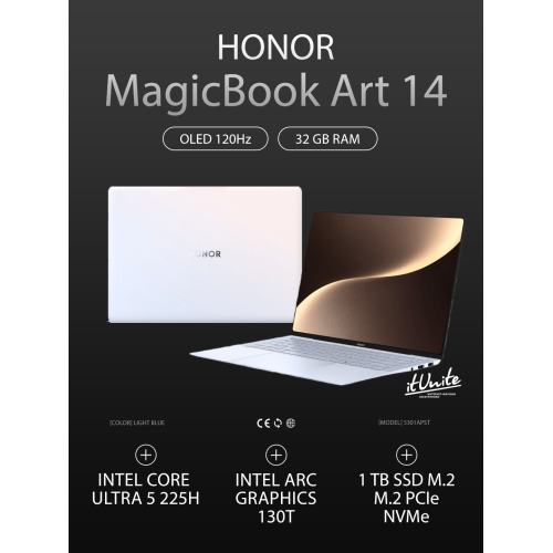 Ноутбук HONOR MagicBook Pro 14  14.6" 120Hz 3120x2080 ( IntelCore Ultra 5 225H, 32GB LPDDR5X, 1 TB SSD, Intel ARC 130T, Windows 11 Home ) 5301APST