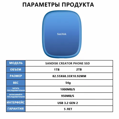 Внешний жесткий диск SanDisk Creator Phone SSD 1TB MagSafe синий