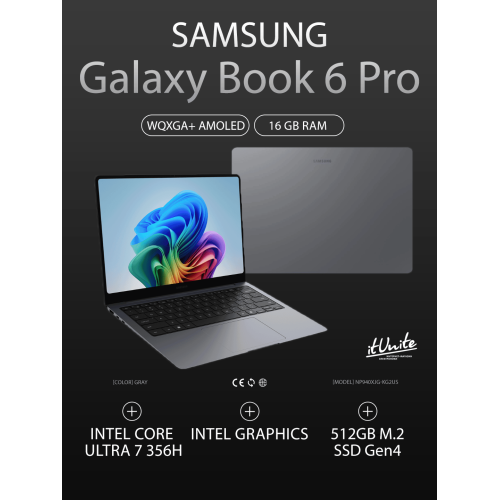 Ноутбук Samsung Galaxy Book 6 Pro 14" 2880x1800 120Hz AMOLED Touch (Intel Ultra Ultra 7 356H, 16GB LPDDR5x, 512TB SSD, Intel Graphics, Windows 11 Home) NP940XJG-KG2US