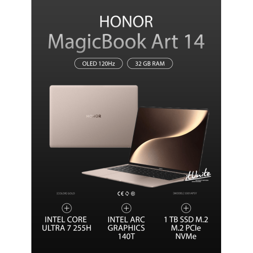 Ноутбук HONOR MagicBook Art 14 14.6" 3120x2080 (Intel Core Ultra 7 155H, 32GB LPDDR5X, 1TB SSD NVME, Intel Arc 140T, Windows 11 Home) 5301APSY