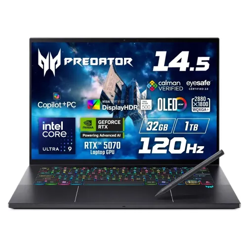 Ноутбук Acer Predator Triton 14 PC 14.5″ 2880x1800 OLED 120Hz TS (Intel Core Ultra 9 288V, 32 GB RAM LPDDR5X, 1TB SSD Gen 5, NVIDIA GeForce RTX 5070, Windows 11 Home) Charcoal Black  PT14-52T-972D