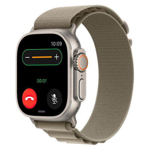 Часы Apple Watch Ultra 2, 49 мм, титан светлого цвета, ремешок Alpine оливкового цвета (2023)
