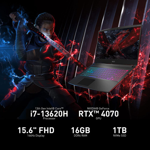 Ноутбук MSI Katana 15.6" 1920x1080 144Hz FHD IPS (Intel Core i7-13620H, 64GB RAM DDR5, 2TB SSD, NVIDIA GeForce RTX 4070, Windows 11) B13VGK-484US