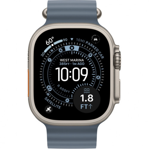 Часы Apple Watch Ultra 3, 49 мм, титан светлого цвета, ремешок Ocean цвета «якорный синий» (2025)